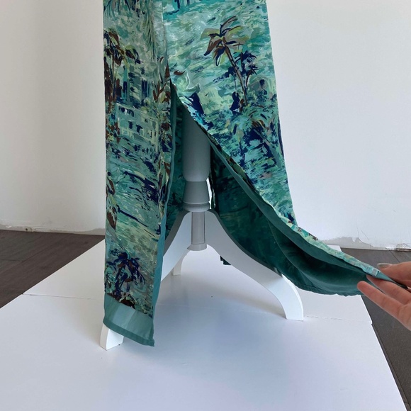 100% SILK MAXI DRESS SUMMER BEACHY VACATION PAINTED RESORTWEAR TROPICAL ABSTRACT - Picture 5 of 8